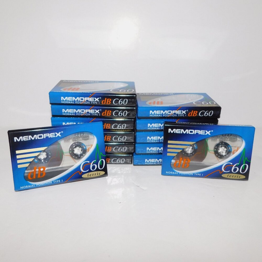 Lot of 13 VTG Clear Memorex C60 Ferric dB Blank Cassette Tapes NEW & Sealed